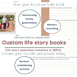 Luxury 277+ page Life Story Book Template SEPIA | instant digital download | printable memory journal | biography template | legacy gift