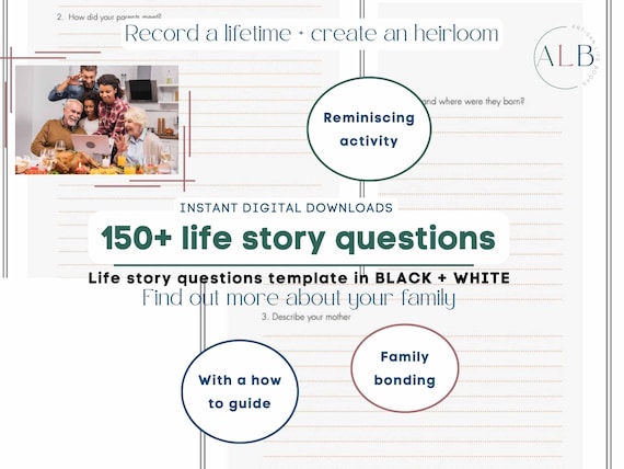Life Story Questions: Legacy Workbook, Dementia Activity (Printable Digital Download)