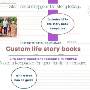 Luxury 277+ page Life Story Book Template PURPLE | instant digital download | printable memory journal | biography template | legacy gift