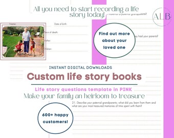 Pink Life Story Book Template: 277+ Page Memory Journal (Digital Download)