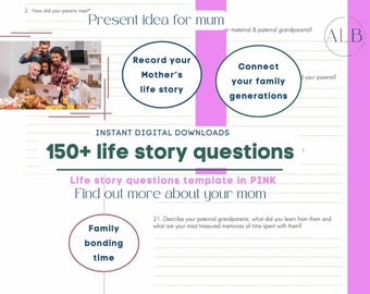 Presente de última hora | Mais de 150 perguntas sobre histórias de vida ROSA | pasta de trabalho de memória legada para impressão | atividade de demência de biografia | história de mamãe papai