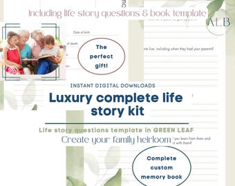 Life Story Book Template: 277 Page Memory Journal with Questions (Digital Download)