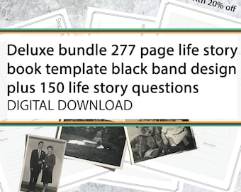 Printable life story bundle 277+ page book template & 150+ questions BLACK BANDING | instant download | dementia activity | grandparent gift