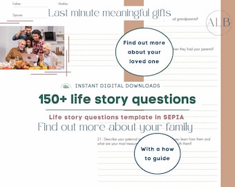 Mais de 150 perguntas sobre histórias de vida SÉPIA | download digital instantâneo | pasta de trabalho de memória legada para impressão | atividade de demência de biografia | história de mamãe papai