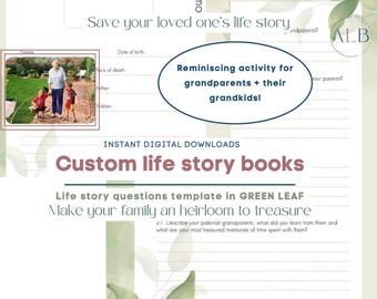 Green Leaf Life Story Book Template: Printable Memory Journal (Digital Download)