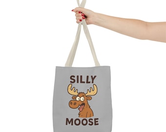 Silly Moose Tote Bag, Funny Animal Grocery Bag, Cute Shopping Tote, Gift for Nature Lovers, Eco-Friendly Bag, 13" × 13''