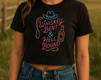 Whiskey Bent & Hell Bound Crop Top, Country Music Shirt, Honky Tonk Tee, Western Outlaw Top, Retro Cowgirl Concert Shirt
