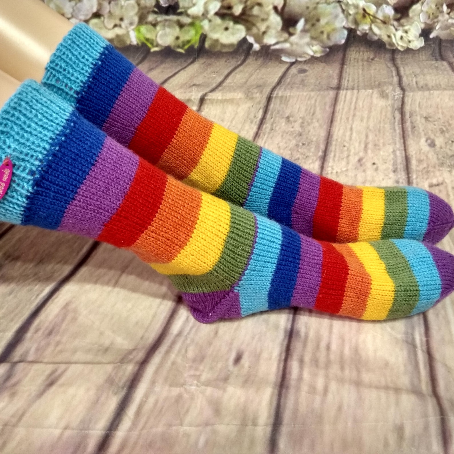 Calze A Righe Arcobaleno Per Donna - Lunghe, Morbide E Elastiche, In Poliestere E Spandex - Foto 3