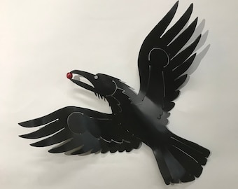 Raven in Flight - Steel raven sculpture, home or garden decor