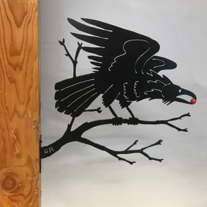 Raven Alerting - Steel raven sculpture, home or garden decor
