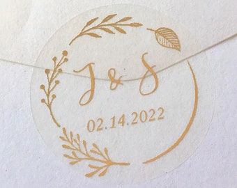 Wedding Envelope Seal, Foil Clear Wedding Stickers, Foil Transparent Sticker, Clear Foil Label, Calligraphy Wedding Labels, Gold Silver Foil