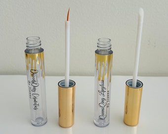 Tubos vacíos de brillo labial por goteo dorado de 4 ml, tubo de suero para pestañas, botellas de brillo labial, varita para botella de suero para pestañas