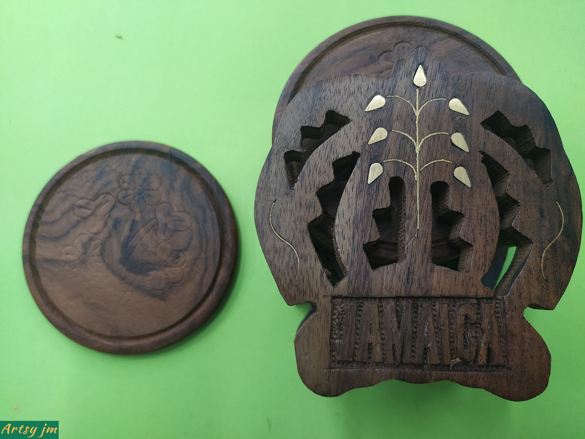 Carving Wood Jamaican Made Table Coasters Souvenirs Etsy