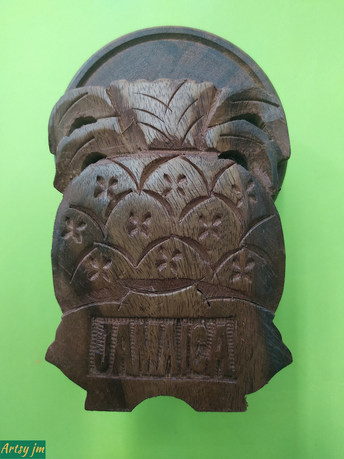 Carving Wood Jamaican Made Table Coasters Souvenirs Etsy