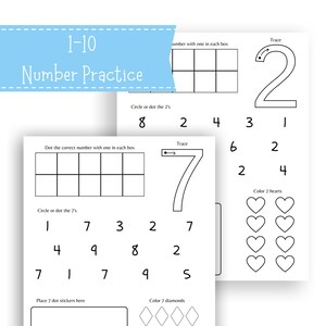Number Practice Worksheets, Preschool Math Printables, Kindergarten Math Printables, Counting practice, Math Worksheets, Number Worksheets