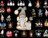 Coffee Gnomes Png, Coffee Lover Png, Gnomes with Coffee Png, Slouchy Hat Coffee Gnome Holding Coffee Mug Png Sublimation Designs