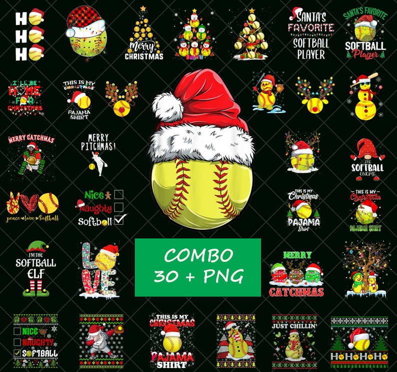 Softball Christmas 30 PNG Bundle Softball Christmas Tree Png Etsy Softball Christmas Pictures