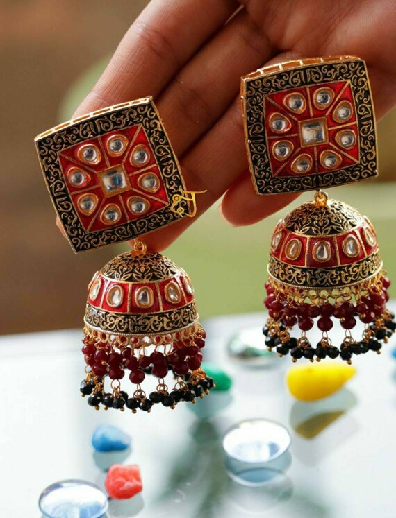Buy Gold Kundan Moti Stone Jhumka Indian Jewelry India Earrings