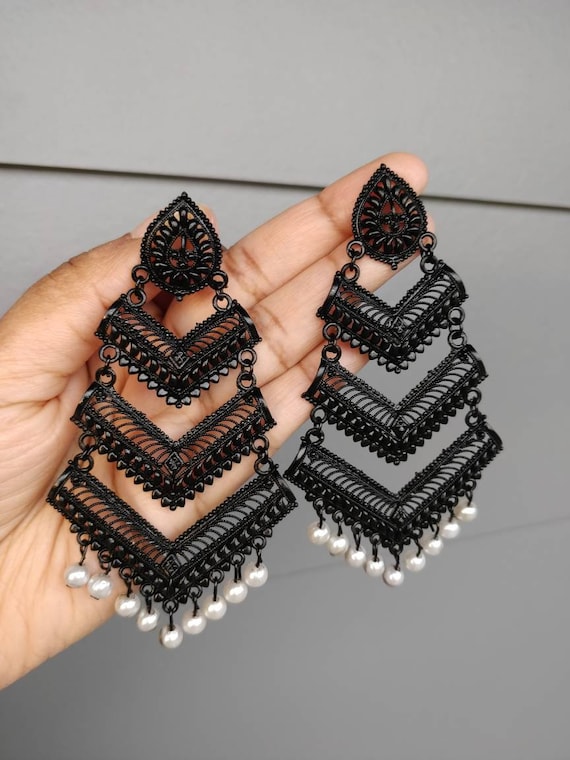 Buy Dulcett India | Oxidised Jhumka Afghani Style | Black Metal Oxidised  Earrings | Ethnic Long Silver Jhumka | Black Polish Designer Earring With  Jhumka for Girls & Women at Amazon.in