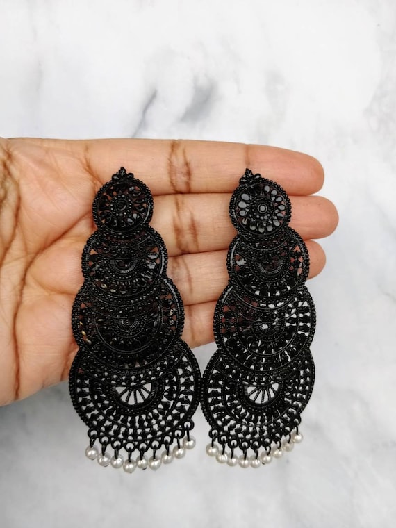92.5 Oxidised Silver Stone Jhumka Jhumki Earrings For Women And Girls -  Silver Palace