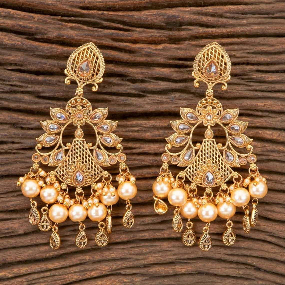 Gold Kundan Moti Jhumka India Jewelry/ Indian Earrings / | Etsy