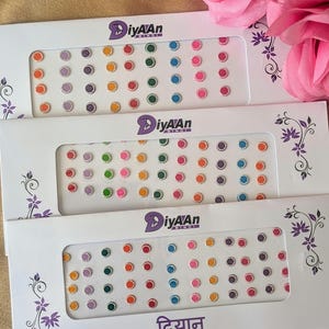 Set von 3 Größen, Multicolor Bindi für Frauen, Indianer Bindi, Bindi Aufkleber, Regenbogen Bindi, Bollywood Bindi, Sticker Bindi, Stirn Tattoo