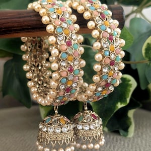Gold Kada Pair Kalire/ Indian Chooda/ Polki Bangle/ Navratan Bangle/ Kundan Indian Gold Kade/ Jhumka Bangle/ Indian Kada Bracelets
