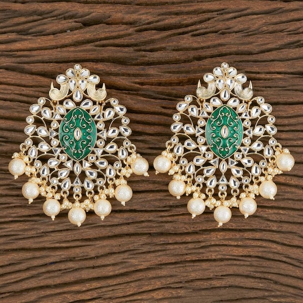 Large Gold Kundan Moti Meena Jhumka Earring | Indian Jewelry/ Earrings / Bollywood Jewellery / Pakistani /Statement / Bridal Wedding Jewelry