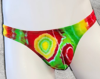 Tie Dyed Men's Modal Thong: Neon Party Low Rise Underwear