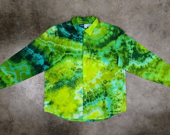 Geode + Tie Dyed | Holiday Greens Button Down - XLARGE