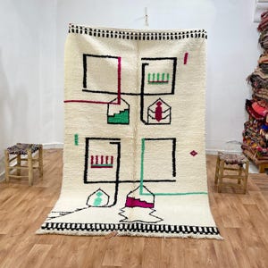 Beni Ourain rug, checkered moroccan rug, wool rug, handmade checkerboard rug, solid corrugated berber ribbon,  moroccan berber rug