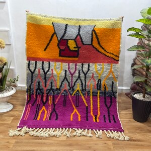 stunning Moroccan Beni Ourain Rug ,  Yellow Rug - Morocco Carpet - Boho Moroccan - Moroccan Berber Rug , Handmade Rug , Berber Rug