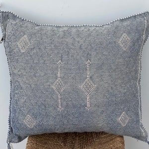 Lumbar Cactus Silk Cushion Cover - light blue Sabra pillow - Handmade Morocco cushion , Moroccan Pillows , Pink Pillows