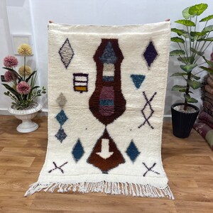Cute Moroccan Beni Ourain Rug ,  Yellow Rug - Morocco Carpet - Boho Moroccan - Moroccan Berber Rug , Handmade Rug , Berber Rug