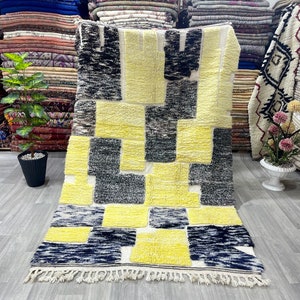stunning Moroccan Beni Ourain Rug ,  Yellow Rug - Morocco Carpet - Boho Moroccan - Moroccan Berber Rug , Handmade Rug , Berber Rug