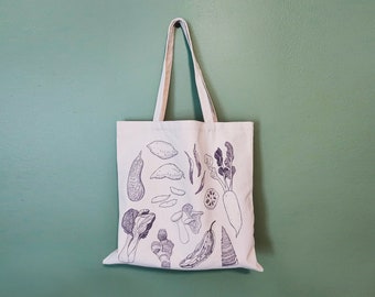 Tote Bag | Asian Veggies | Durable Canvas | 15.75x15.75 in | Grocery Shopping Farmers Market Original Illustration Art