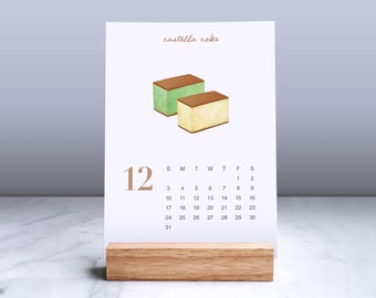 2024 Desk Calendar | Asian Desserts Part 2 | 4.5x6.5 in | Hand Drawn Original Illustrations Wood Stand