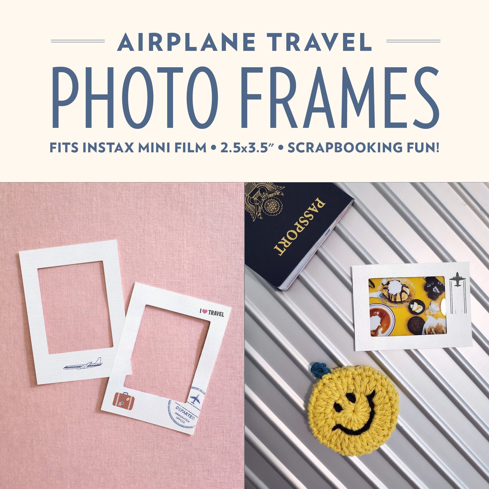 2 Photo Frames Airplane Travel Theme Fits Instax Mini Film Etsy