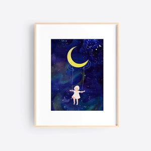 5 x 7 pouces Impression artistique | Danse au clair de lune | Illustration originale de décoration murale esthétique