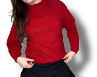 Vintage 80s Red Cableknit Wool/Acrylic Blend Sweater Size Medium