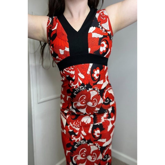 1960s Vintage Mod Long Dress Red, Black, and Whit… - image 5