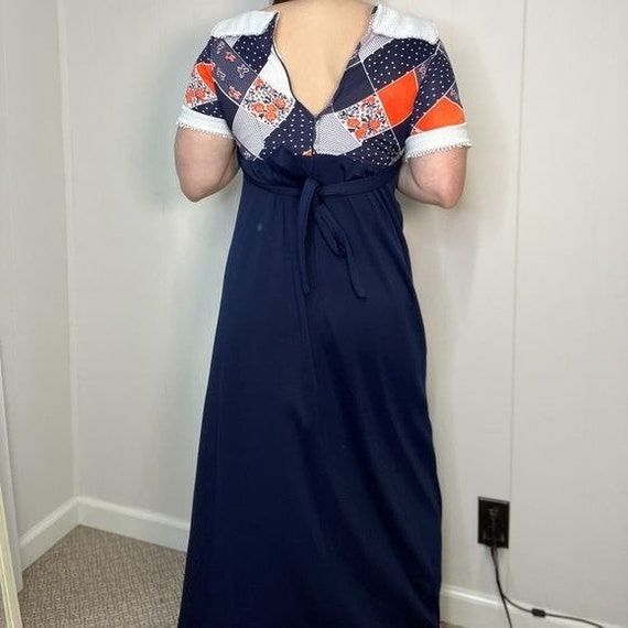 Vintage 70s Maxi Dress Cottage Prairie Style Navy - image 3