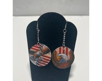 Handmade USA Bald Eagle Patriotic POG Earrings