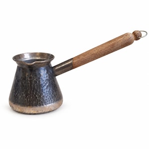 Cafetera turca soviética de cobre con mango de madera, utensilios de cocina de la URSS de la década de 1970.