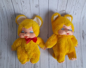 Monchhichi da collezione raro vintage, gatto giallo Monchichi, bambola gattino vintage 1979 Nyamy Washino Sekiguchi, Squeaker funzionante