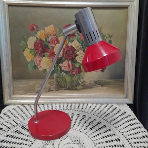 Vintage Red Desk Lamp AKA, Industrial Desk Lamp, Architect Lamp, Desk Lamp, Mid Century Lamp, Table Lamp Desk Light, DDR, 1970s