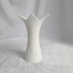Vintage AK Kaiser M Fray White Floral Biscuit Bisque Porcelain Candle Holder, Candlestick