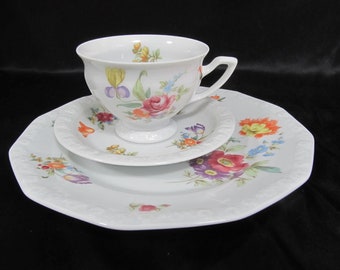 Vintage Rosenthal Classic Rose, Classic Germany Sommerstrauss trio breakfast set, Germany porcelain, cup, saucer and plate set (C)