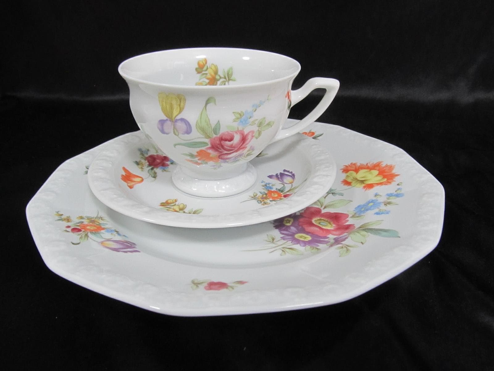 Vintage Rosenthal Sommerstrauss China Trio, Classic Rose Floral Porcelain (C)