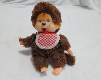 ヴィンテージ モンチッチ モンキードール：手描きの顔、茶色の編み込み